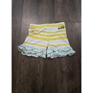 Matilda Jane Girls Striped Ruffle Shorts Yellow Blue Watercolor Size 4